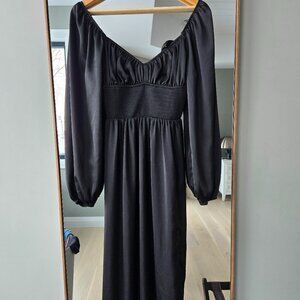 Silk milk maid style midi dress with slit - size S